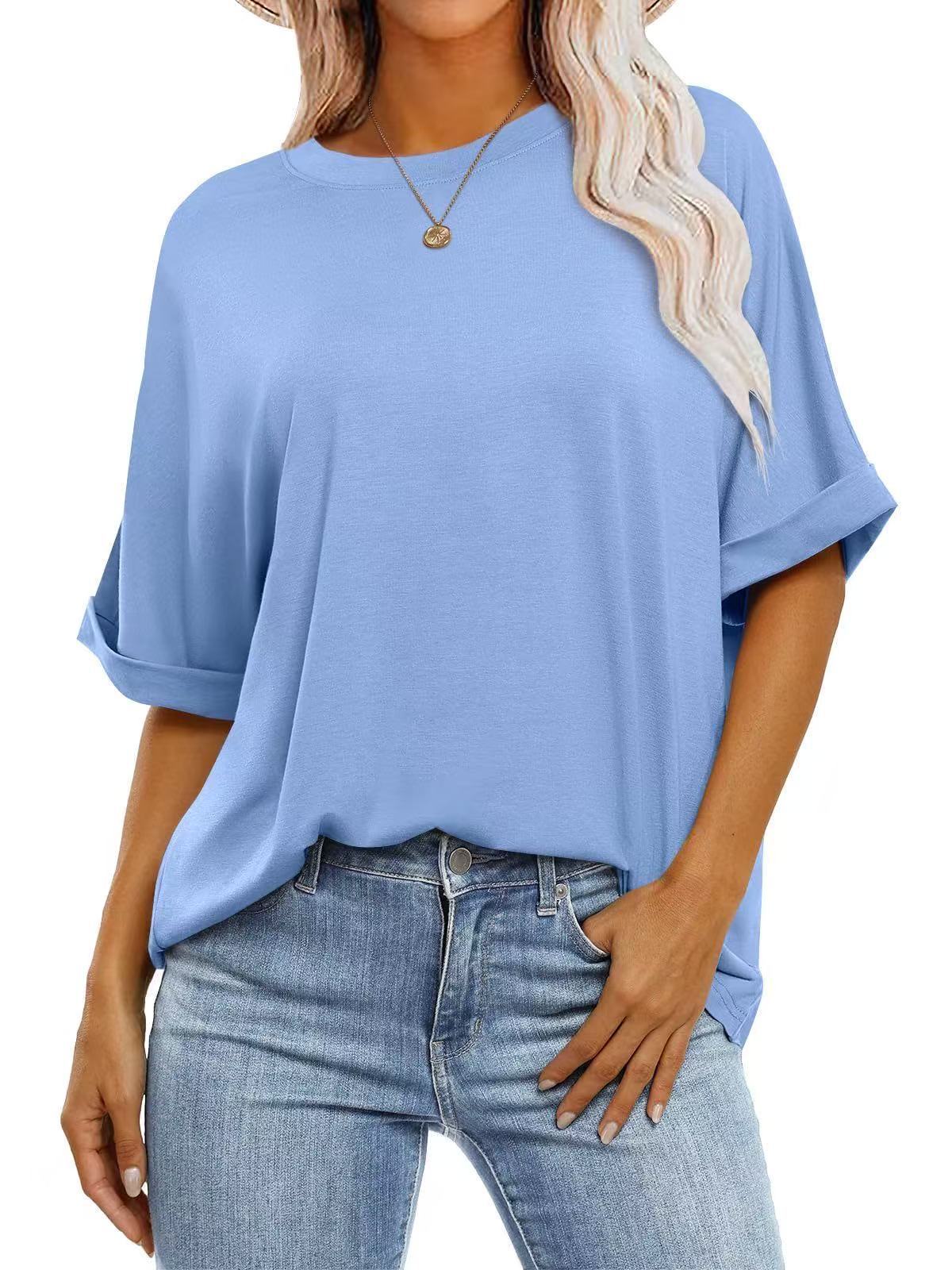 Women Casual Solid Color Spandex Loose T-Shirt