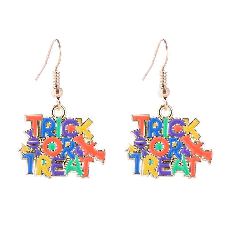 Halloween Women Horror Skull Spider Pumpkin Alloy Earrings