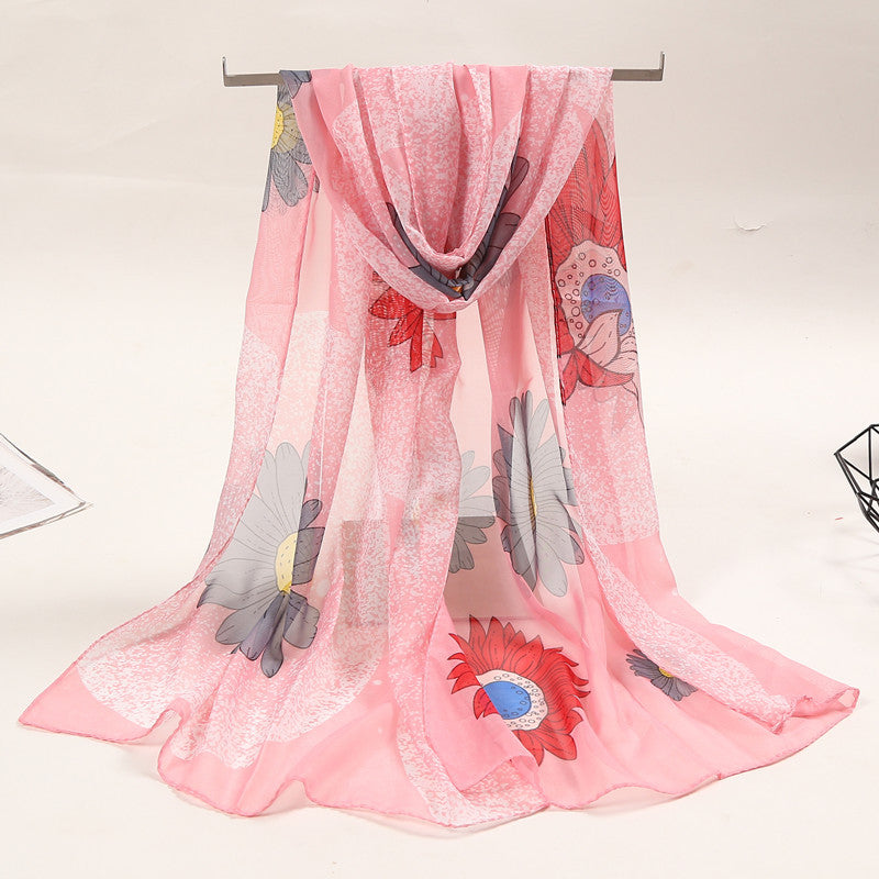 Bufanda de gasa con estampado de flores para mujer, primavera y verano