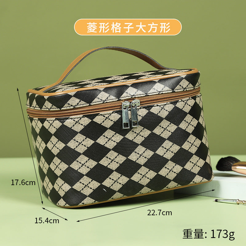 Trousse de maquillage imperméable à carreaux pied-de-poule