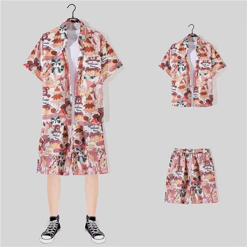 Conjunto de camisa informal de vacaciones con estampado de flores pequeñas para hombre
