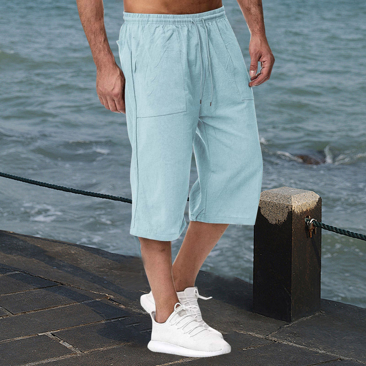 Men Casual Cotton And Linen Summer Cropped Pants