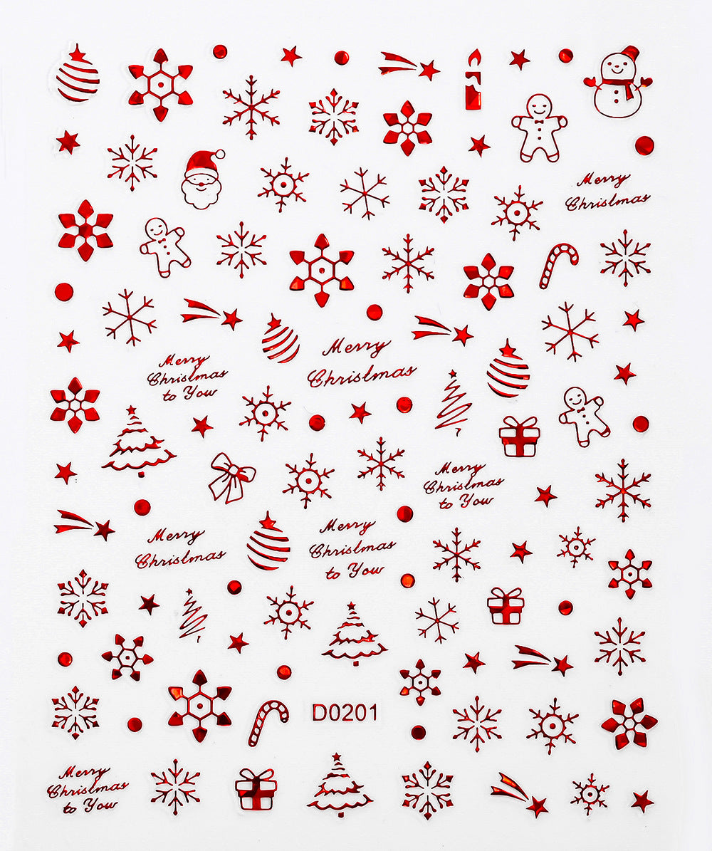 Parche adhesivo para uñas con diseño de alce y copo de nieve navideño, pegatinas bronceadoras para uñas