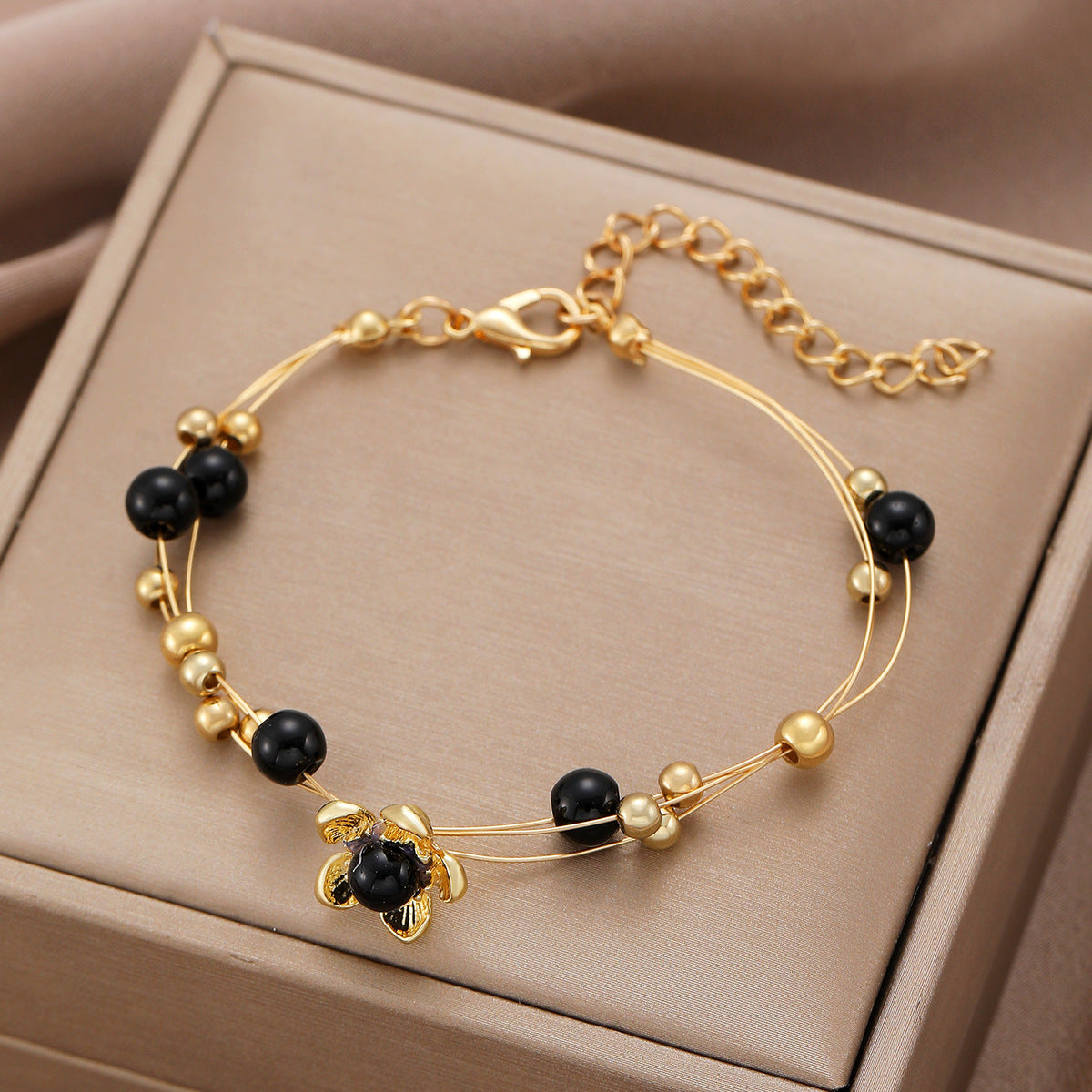 Pulsera de cuentas de doble capa retro de moda para mujer