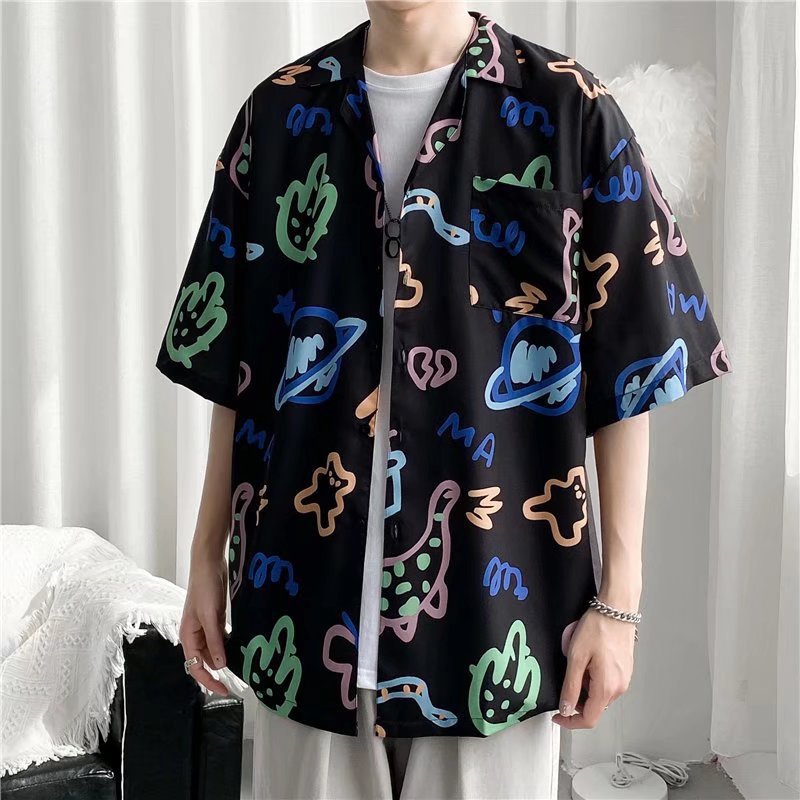 Camisa informal vintage con estampado de flores diminutas para hombre