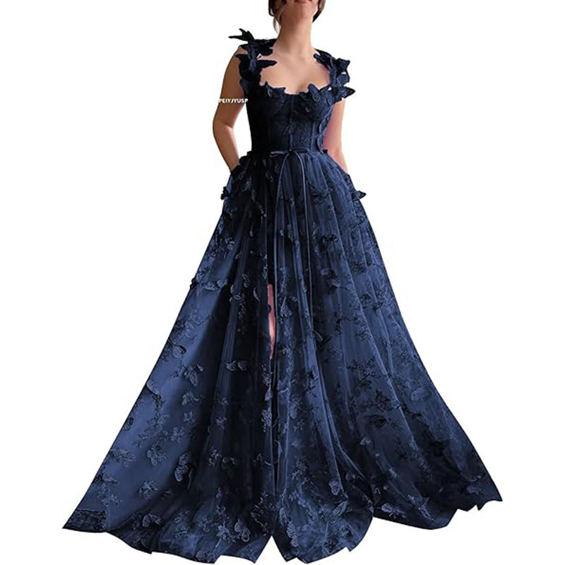Vestido de fiesta elegante con abertura de encaje para mujer