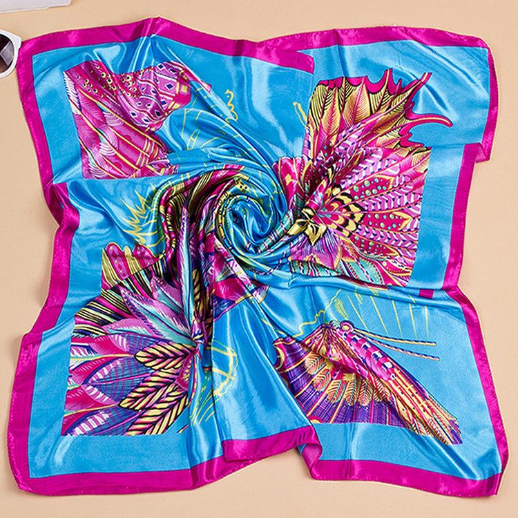 Bufanda de seda cuadrada grande con estampado floral para mujer, accesorio elegante