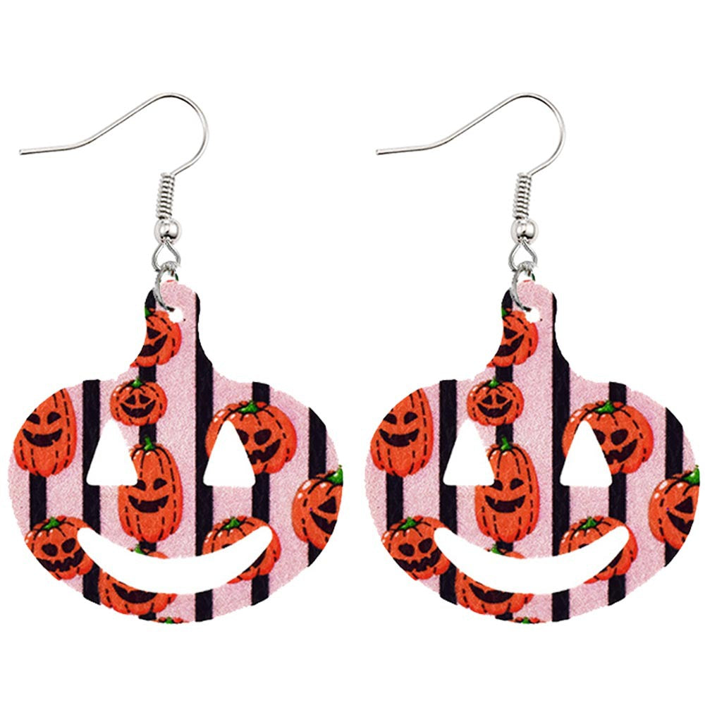Halloween Women Horror Funny Pumpkin Ghost Bat PU Earrings