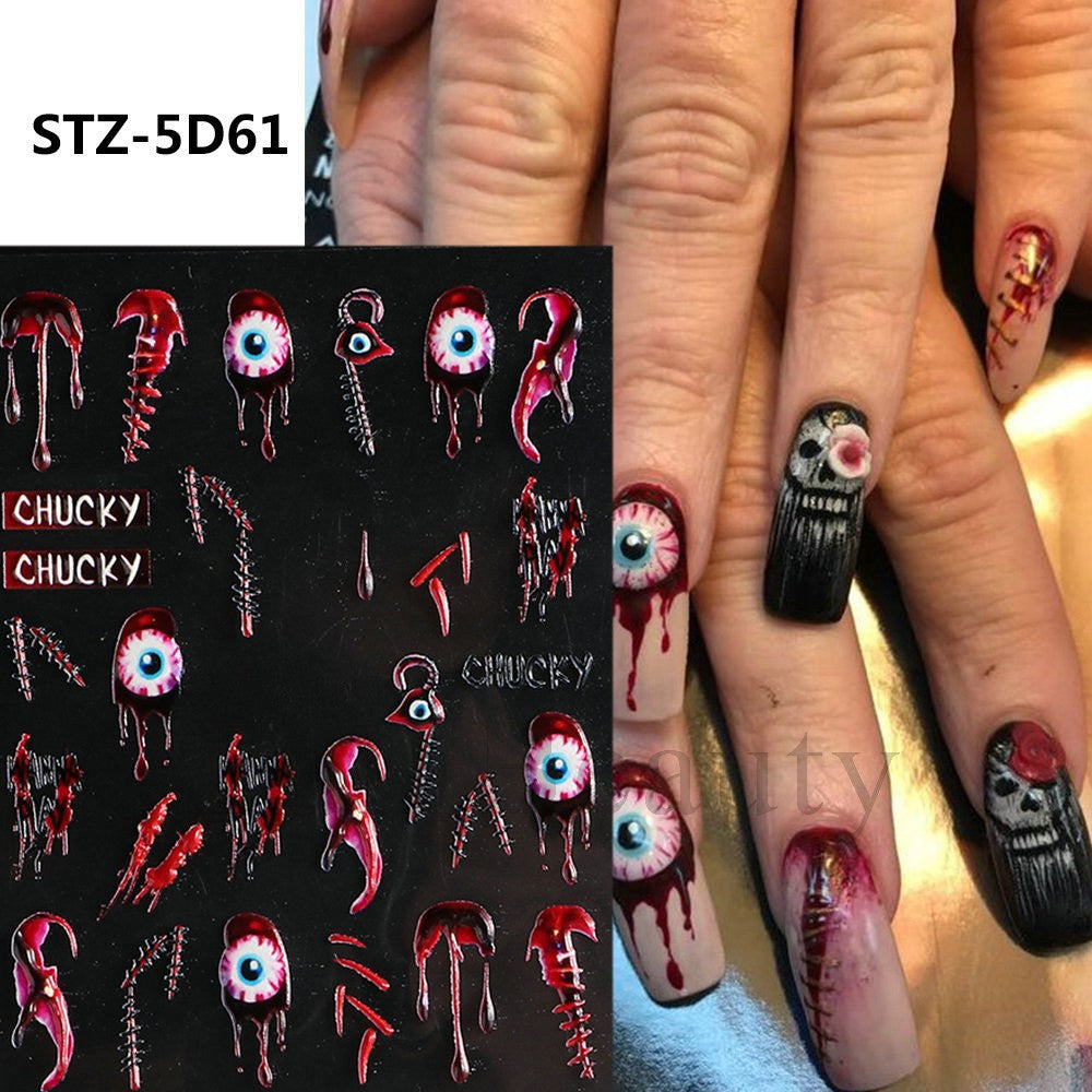 Halloween Lip Mask Spider Relief Nail Art Sticker