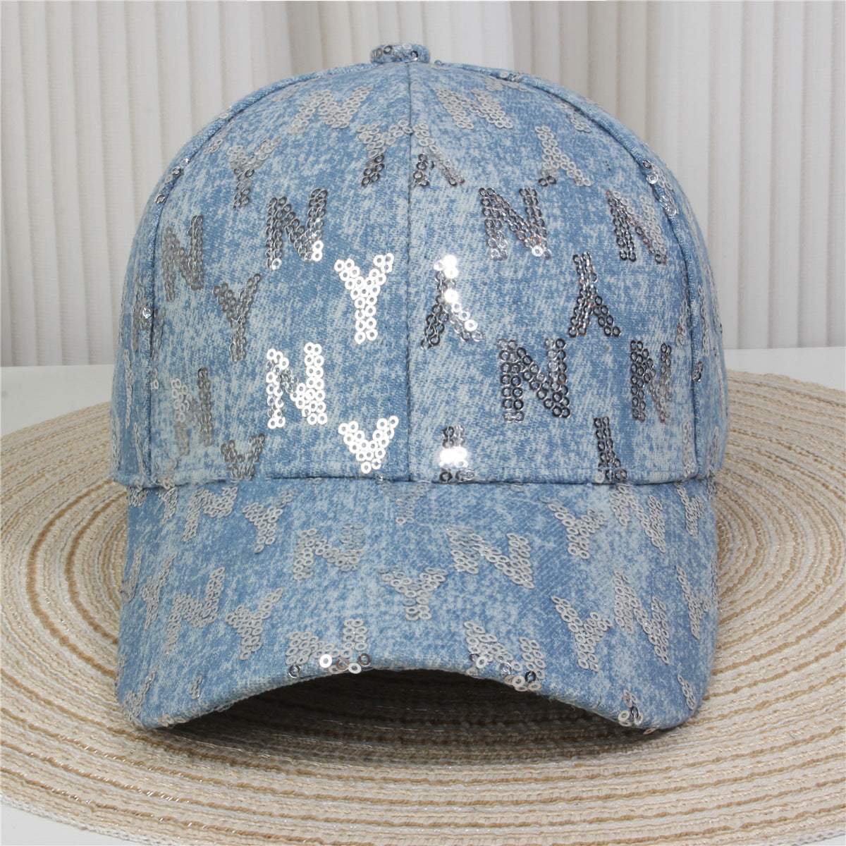 Fashion Casual Denim Rhinestone Sequins Baseball Cap