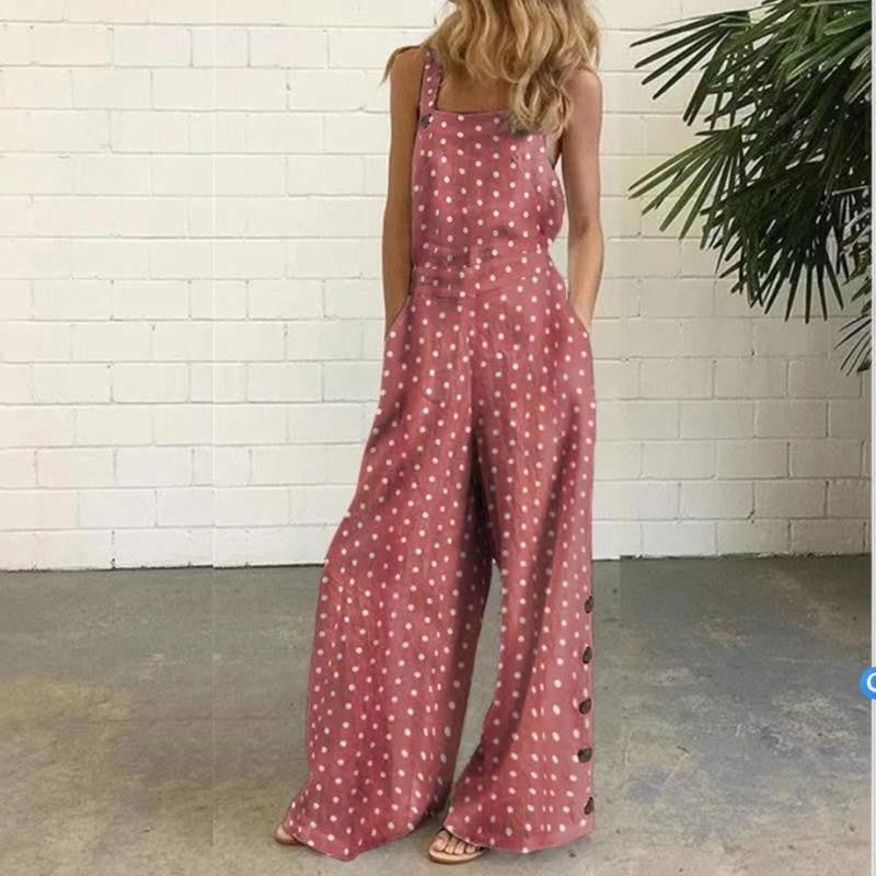 Women Casual Check-Print Wide-Leg Jumpsuit