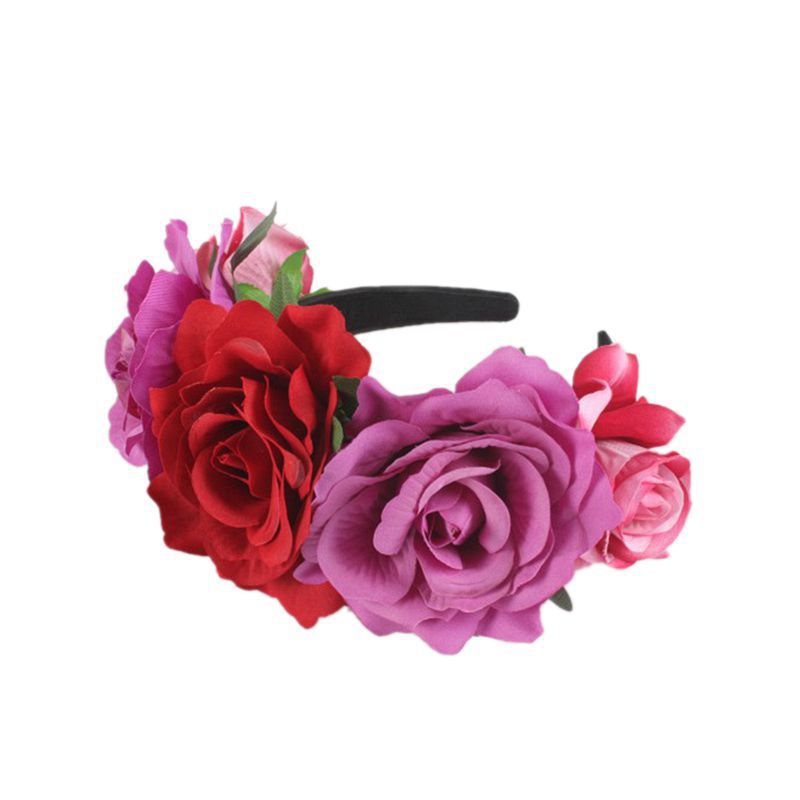 Bandeau de fleurs roses en tissu rétro pour fête d'Halloween