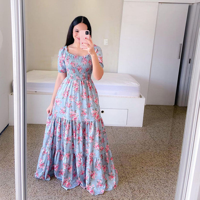 Summer Vacation Women's Rainbow Floral Maxi Dress