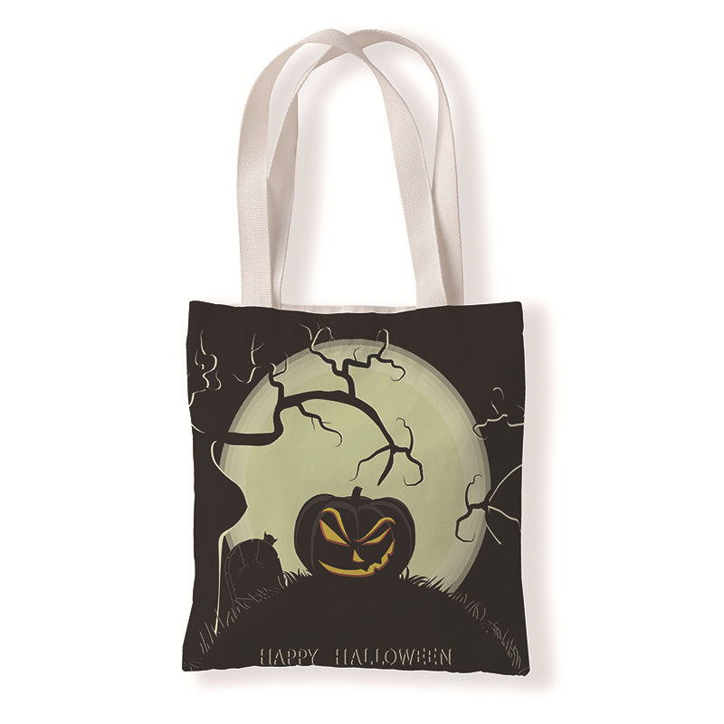 Bolsa de lona con diseño de calabaza y murciélago de Halloween
