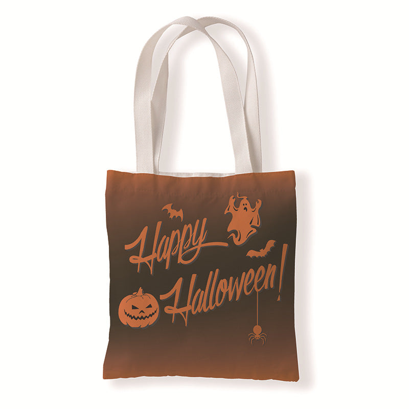 Bolsa de lona con estampado de calabaza y murciélago de Halloween con dibujos animados