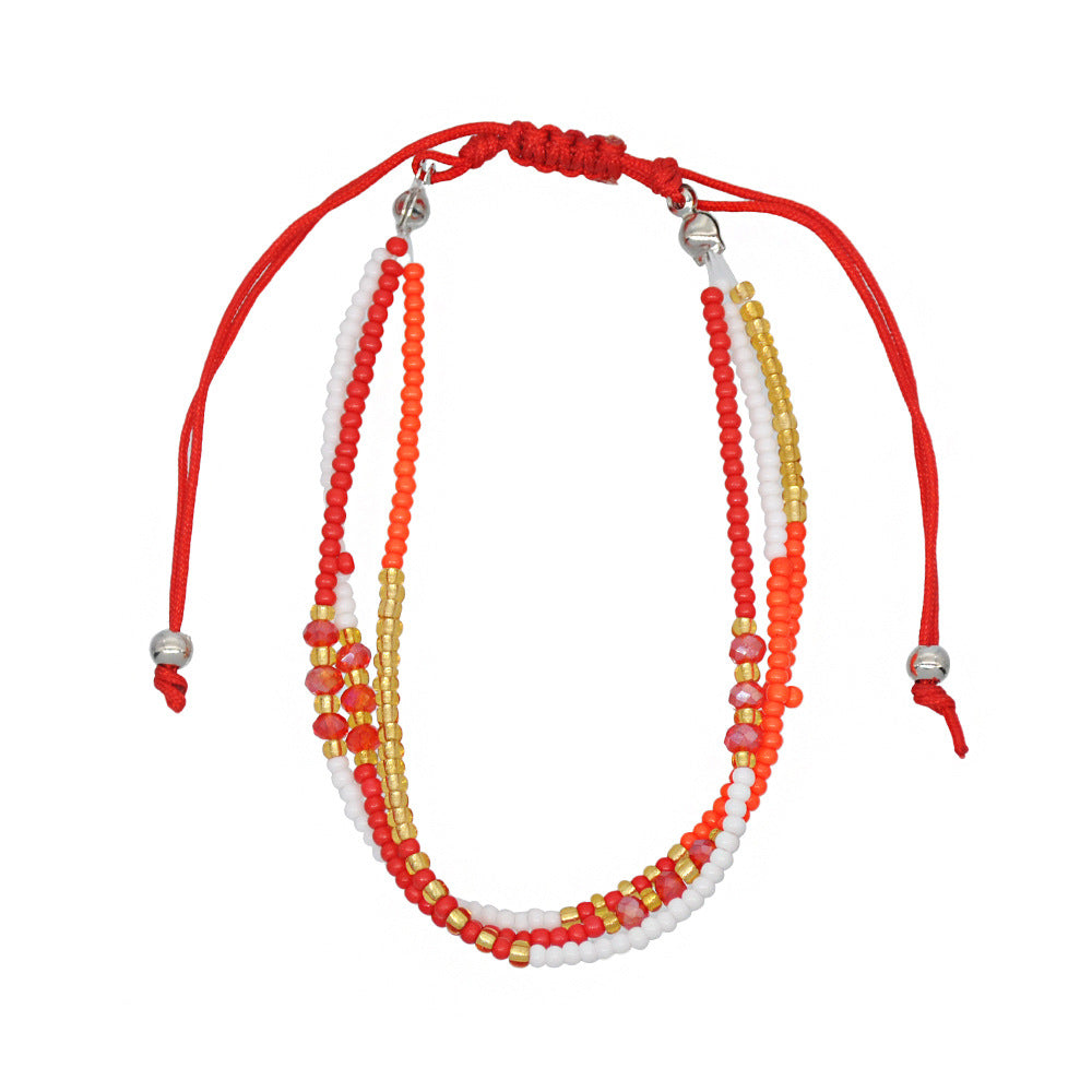 Pulsera bohemia multicolor de tres capas con cuentas, hecha a mano
