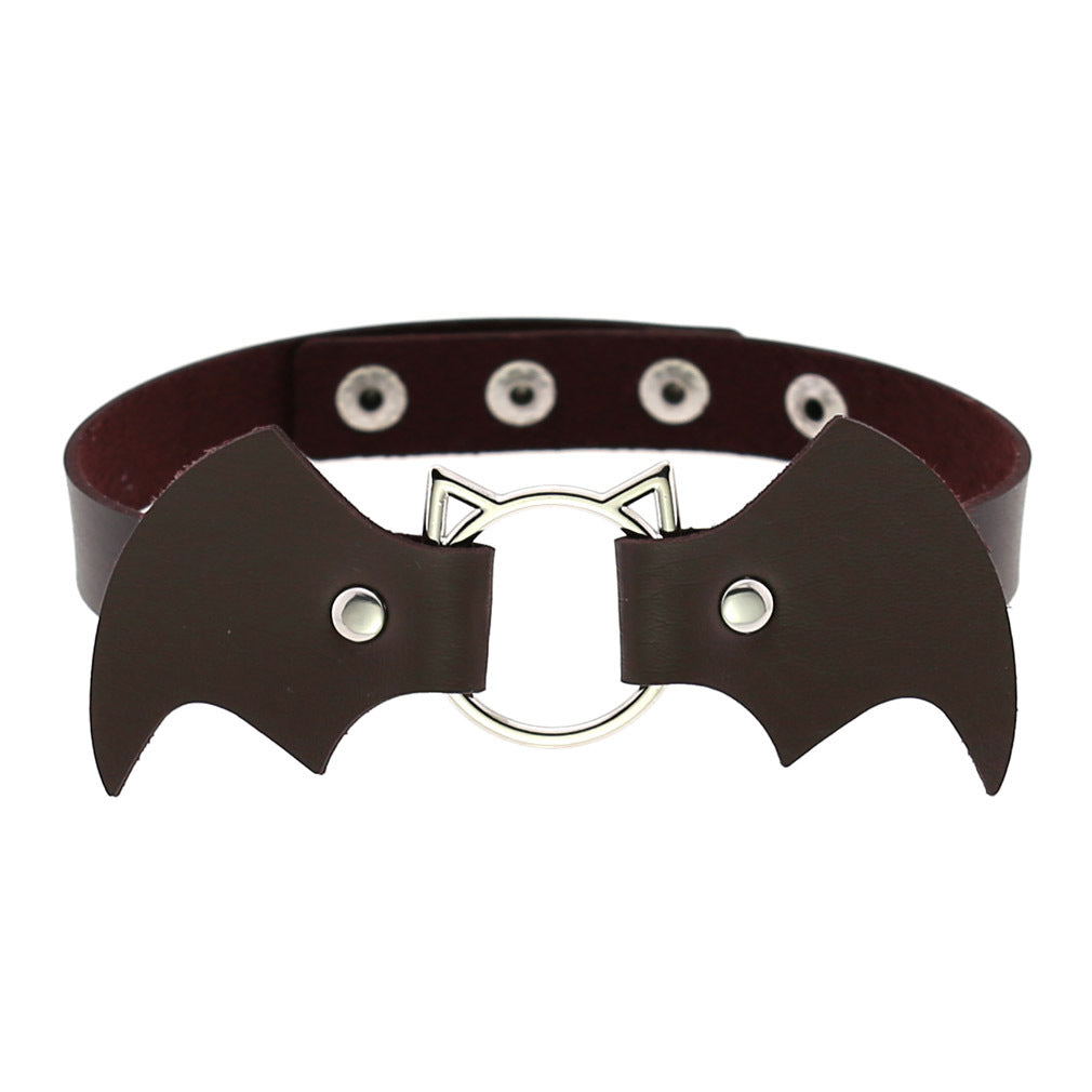 Halloween Women Gothic Bat Pu Leather Chokers