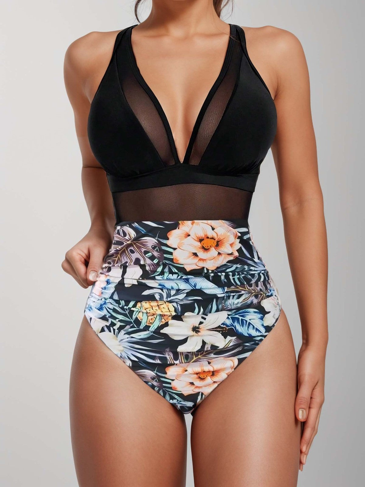 Maillot de bain dos nu à col en V et maille sexy pour femme