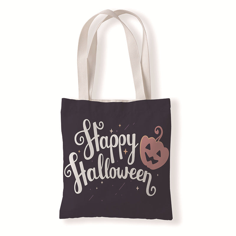 Bolsa de lona con diseño de calabaza y murciélago de Halloween