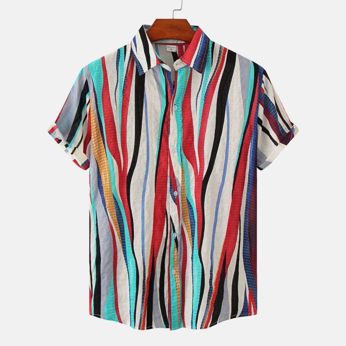 Camisa de verano para hombre con rayas y flores diminutas en 3D