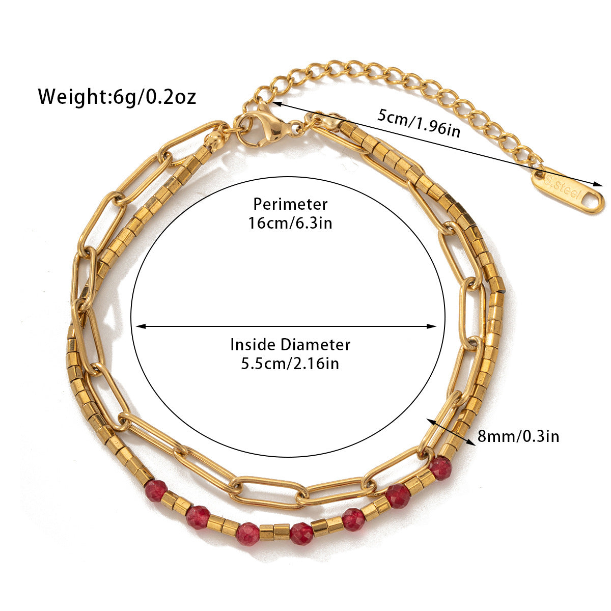 Pulsera bohemia de cuentas de acero y titanio de doble capa