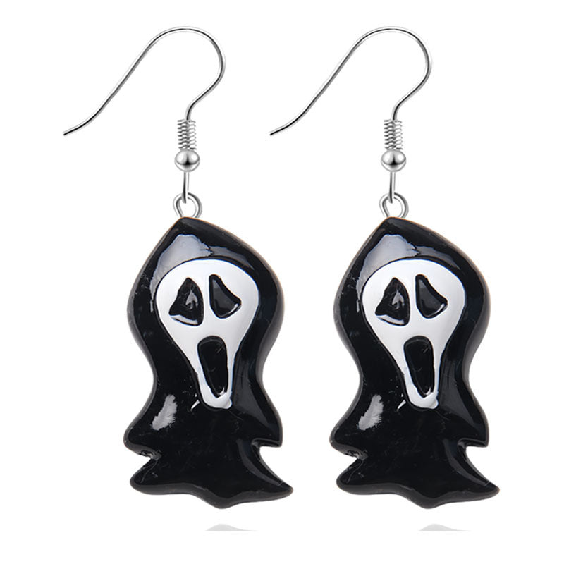 Pendientes de resina con diseño divertido de murciélago, calabaza y fantasma para Halloween para mujer