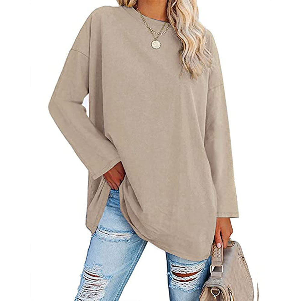 T-shirt décontracté à manches longues pour femme, couleur unie, vierge