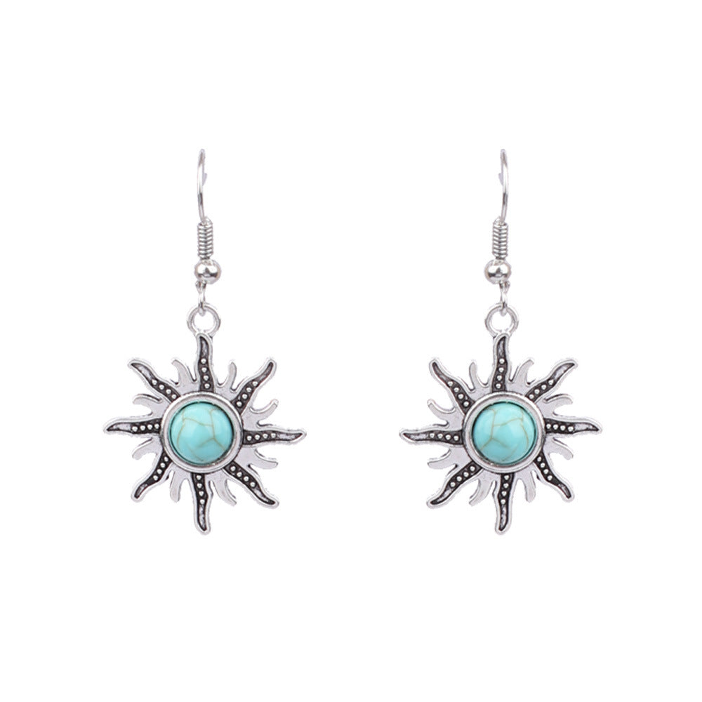 Conjunto de pendientes turquesa retro de estilo étnico bohemio