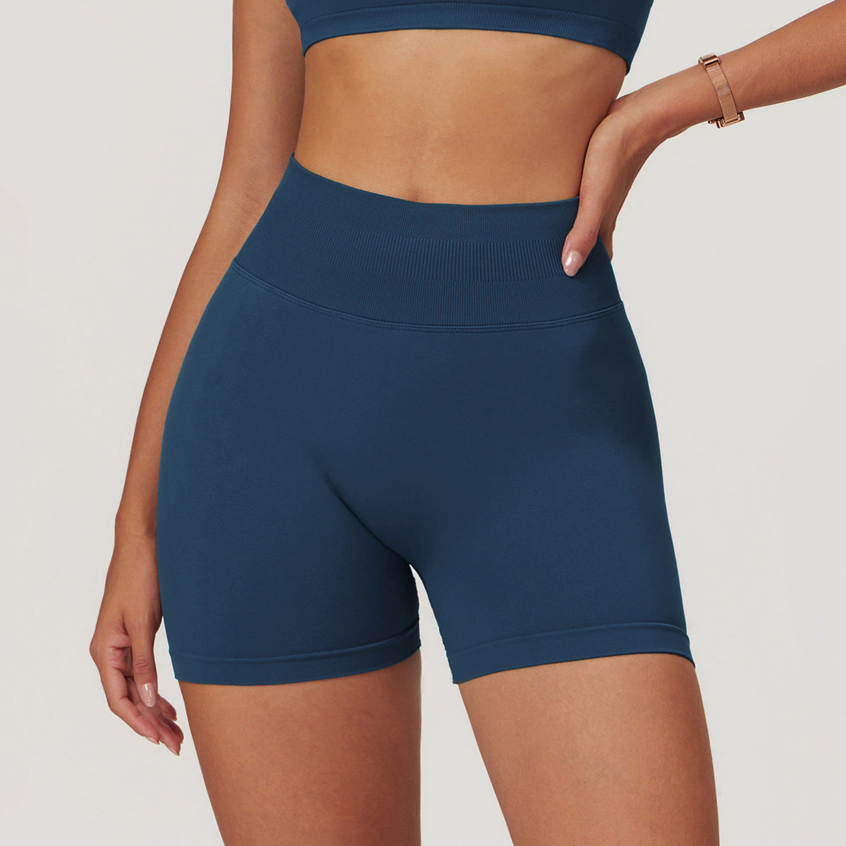 Short de sport taille haute pour femme, couleur unie, pour le yoga