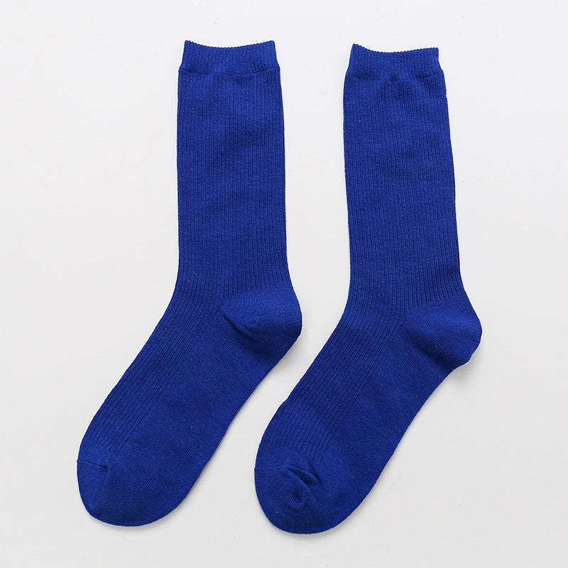 Calcetines de algodón apilados para mujer, color liso, grosor medio