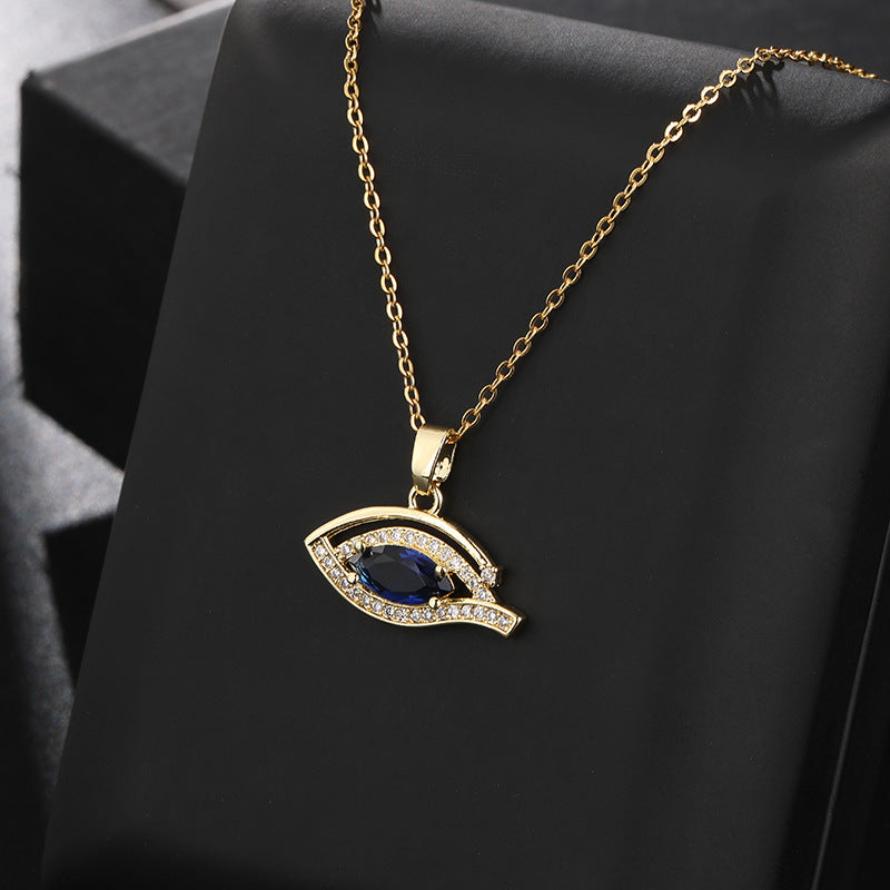 Collar con colgante de ojo de diablo de circonita multicolor para mujer