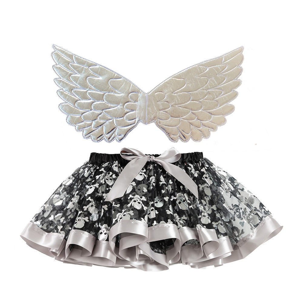 Falda tutú con alas doradas de Halloween para niñas pequeñas