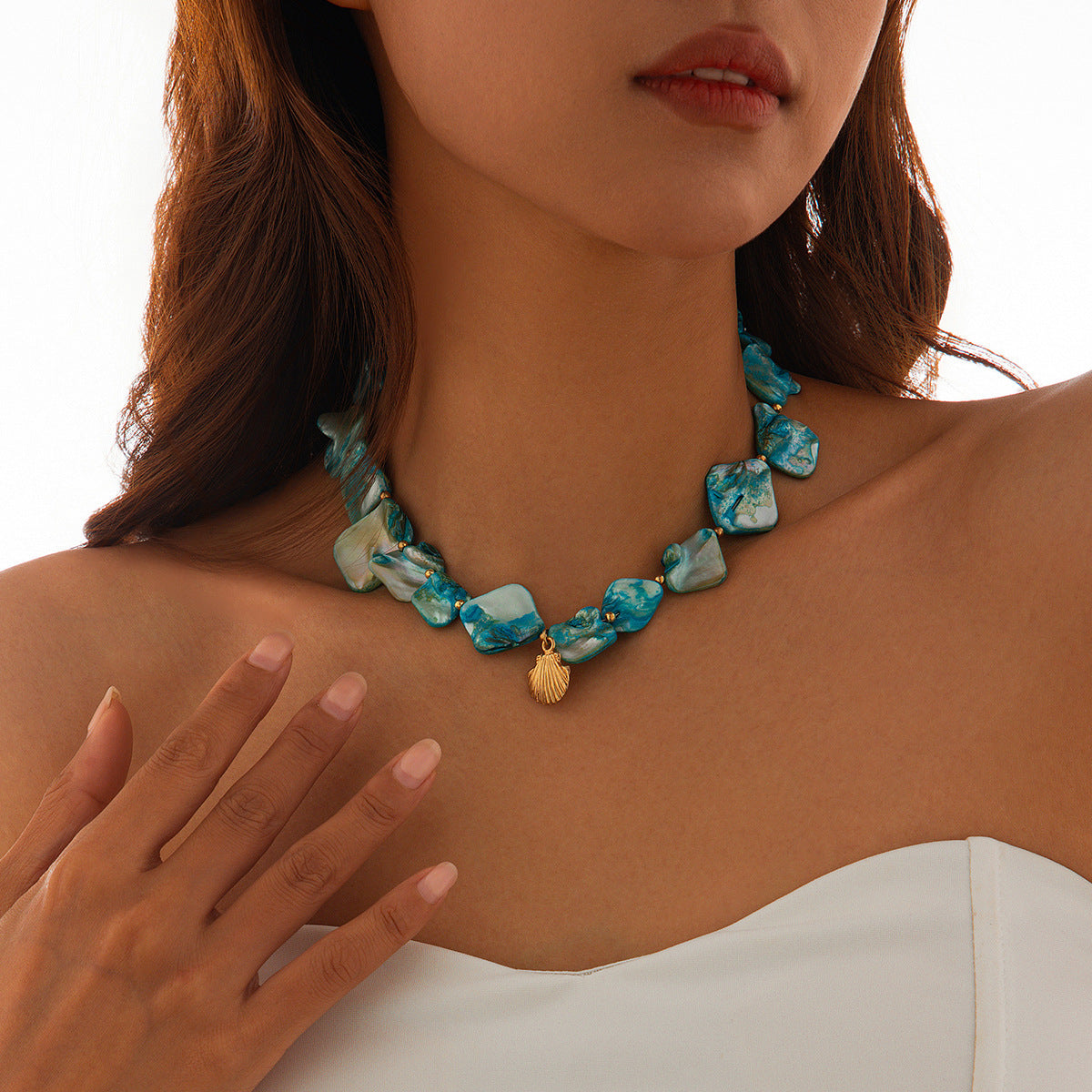 Collar de concha y estrella de mar estilo océano de verano para mujer