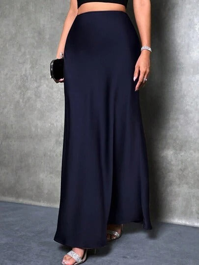 Women Fashion Casual Solid Color Satin Skirt