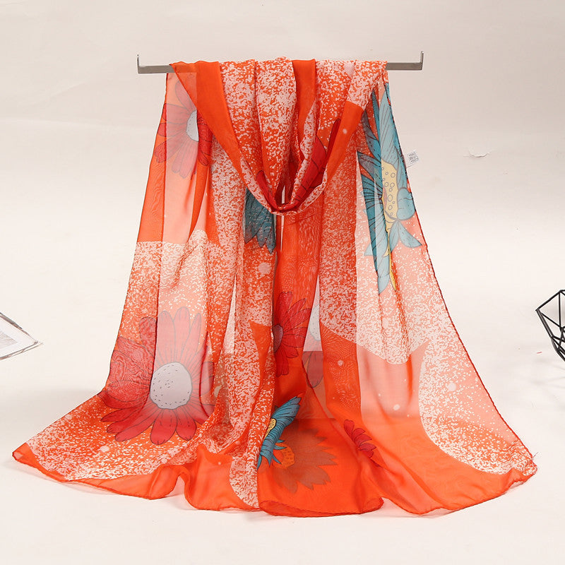 Écharpe en mousseline de soie à imprimé floral pour femme, printemps-été