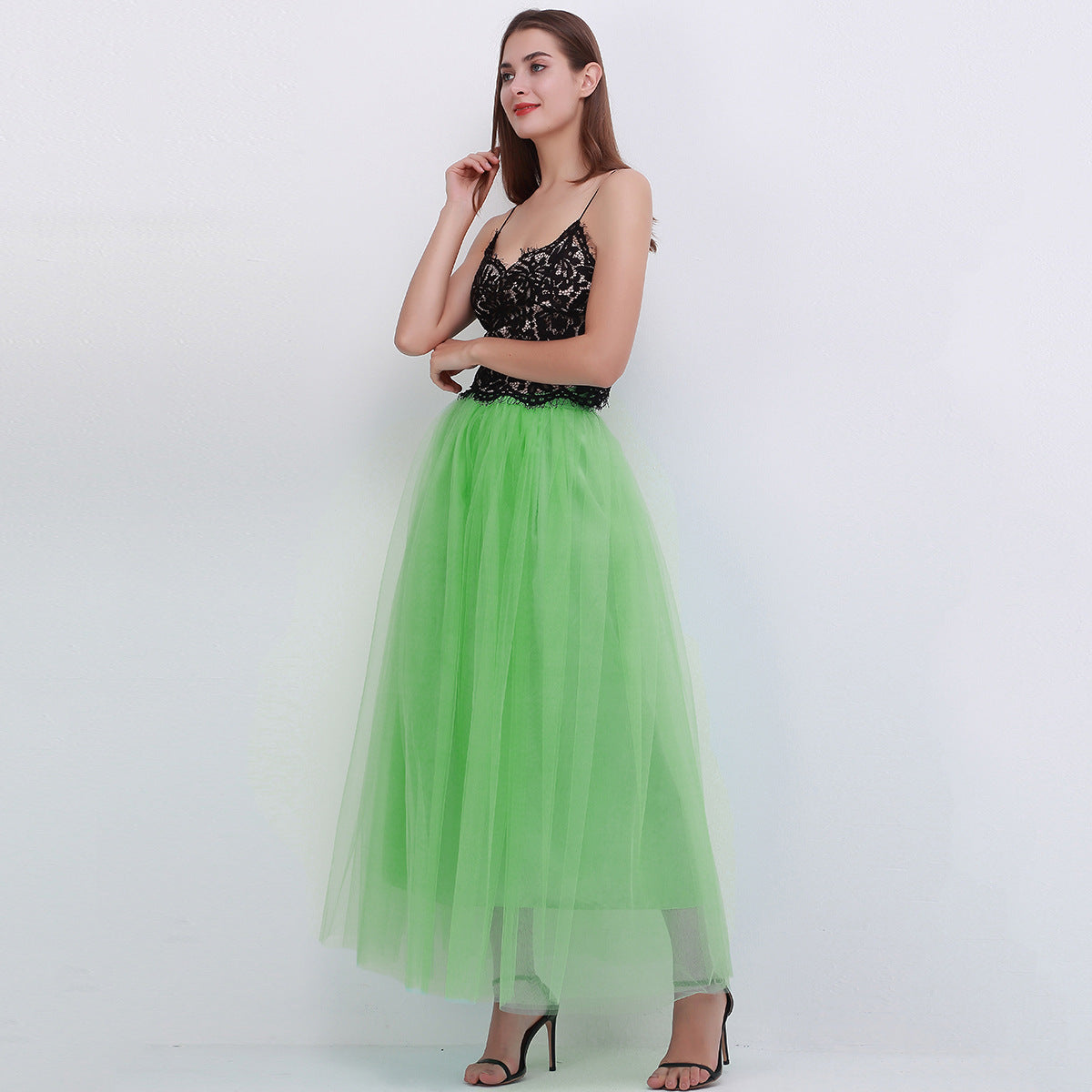Women Fashion Solid Color Mesh Skirt