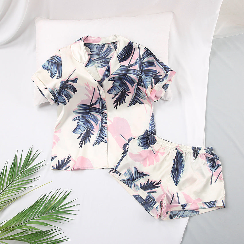 Ensemble pyjama ample et décontracté en soie pour femme, haut à manches courtes et short