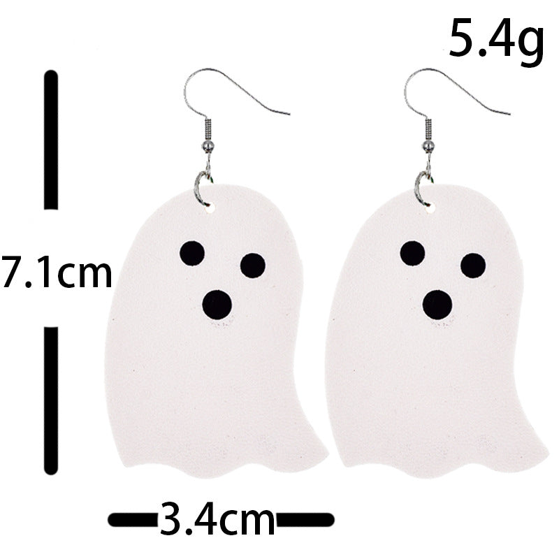 Halloween Women Funny Pumpkin Ghost Leather Earrings