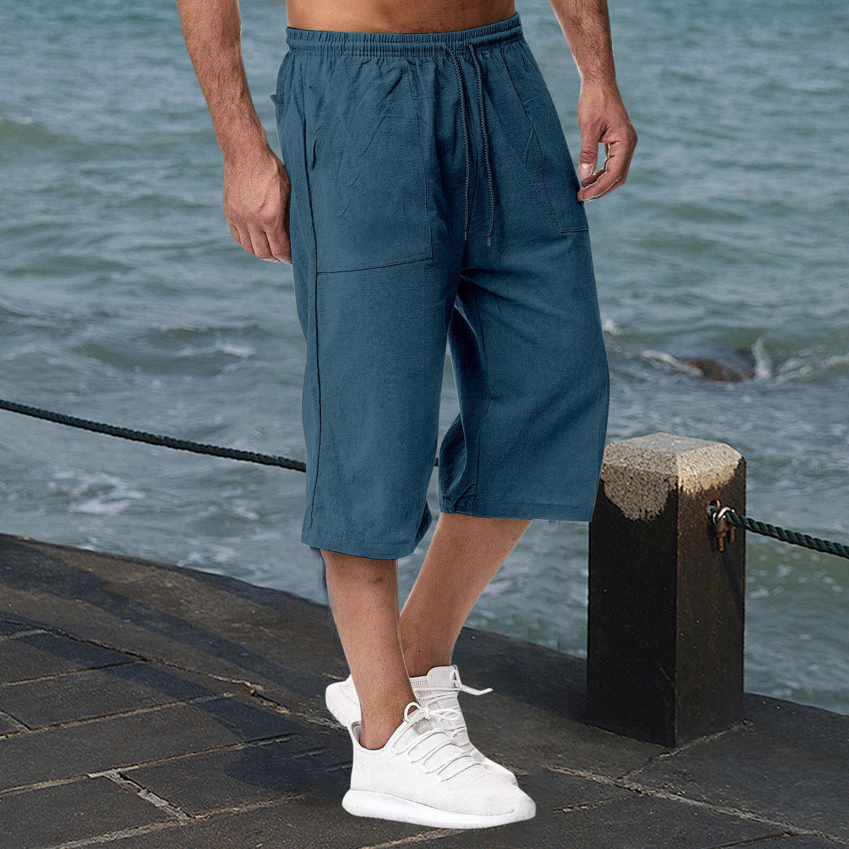 Men Casual Cotton And Linen Summer Cropped Pants