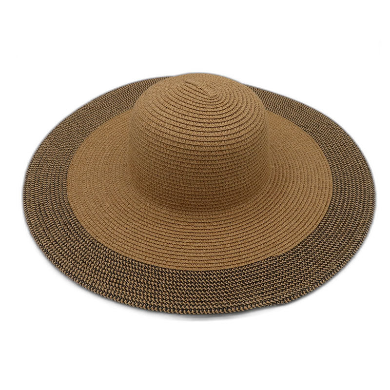 Chapeau de plage à large bord en paille tissée pour femme