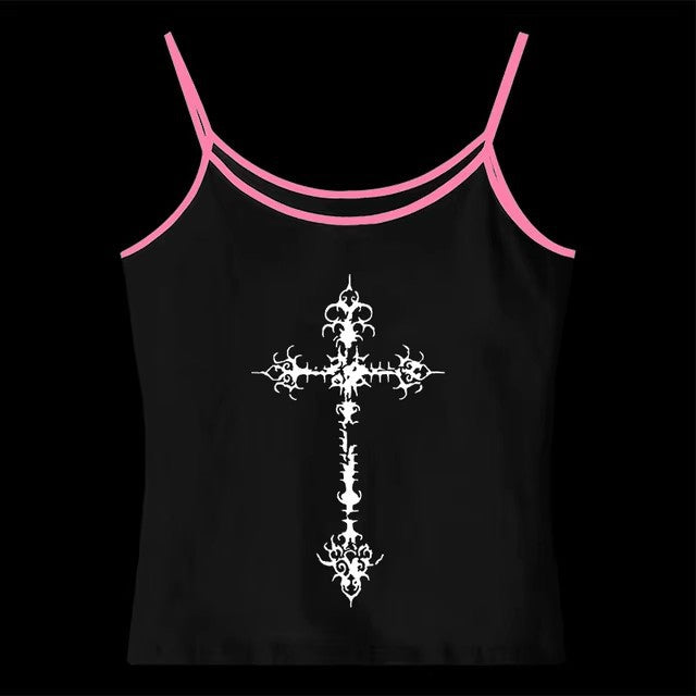 Camisola tubo estilo gótico punk con estampado cruzado para mujer