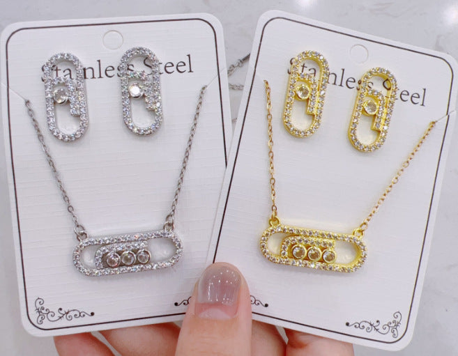 Women Fashion Zircon Necklace Earrings Set
