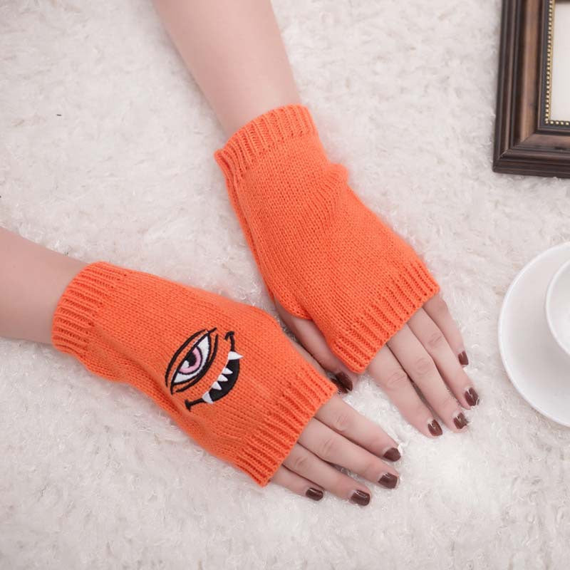 Half Finger Women's Gloves with Devil Eye Embroidery