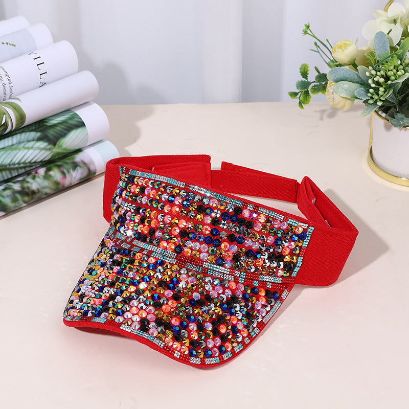 Gorra de protección solar hueca con diamantes de imitación para mujer