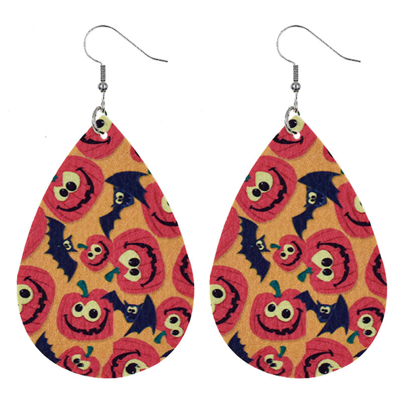Halloween Women'S Leather Spider Pumpkin Earrings