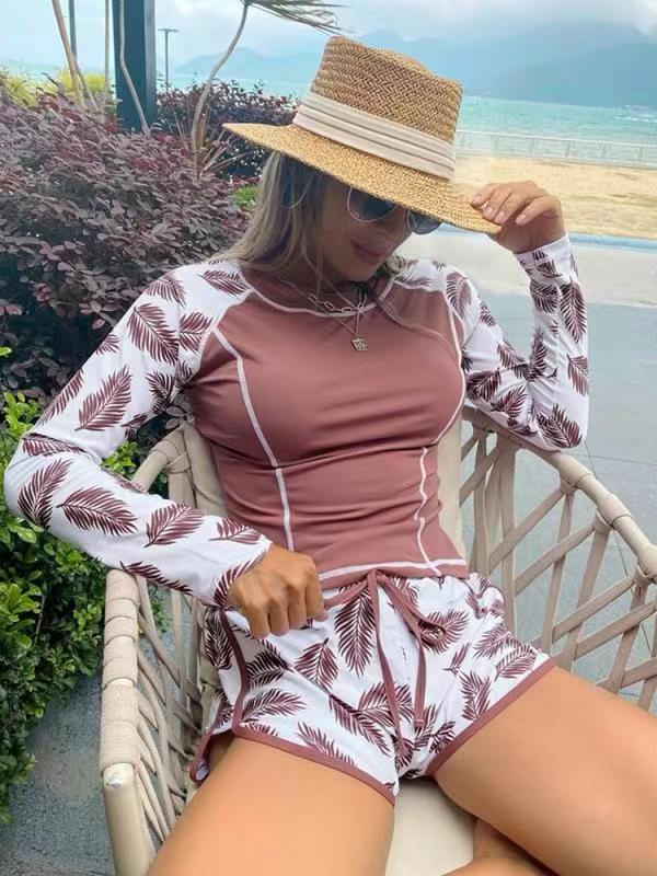 Traje de baño tipo bóxer con estampado floral y protector solar para mujer Vacation Plus Color