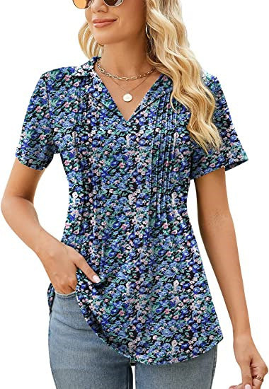 Summer Women Casual V-Neck Short Sleeve Blank T-Shirt