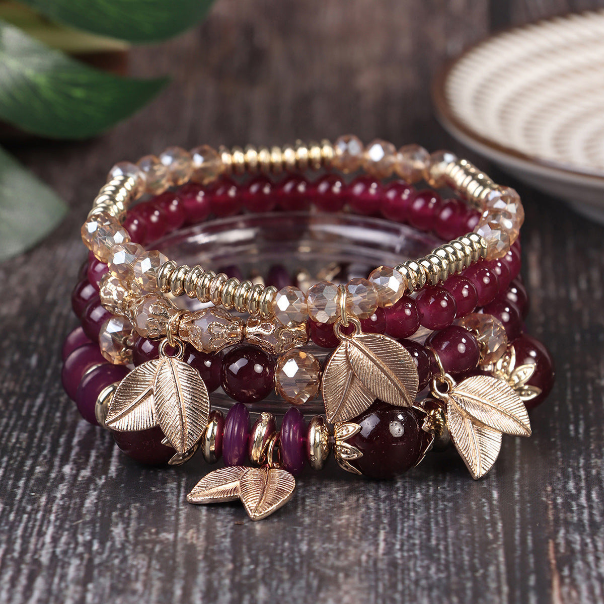 Conjunto de pulseras multicapa con cuentas bohemias
