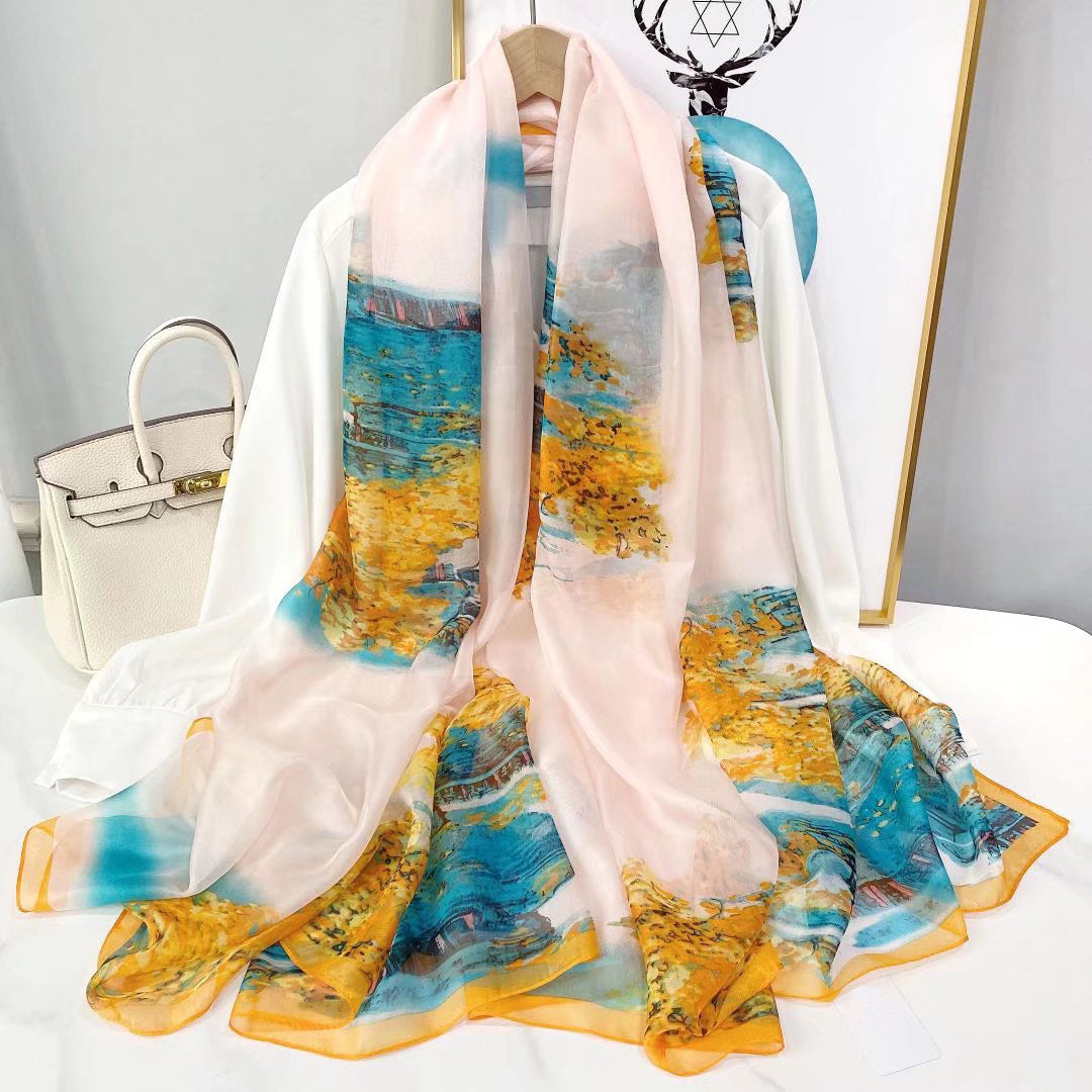 Bufanda de malla con estampado floral de moda de verano para mujer