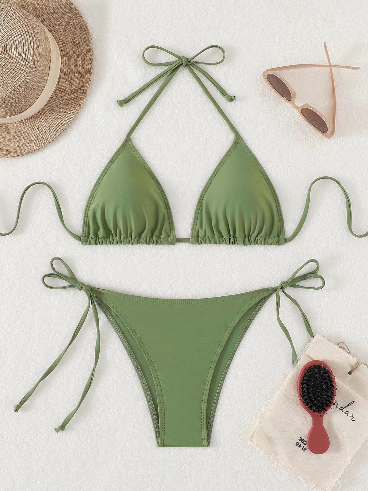 Bikini sexy de cuello halter de color sólido a la moda para mujer